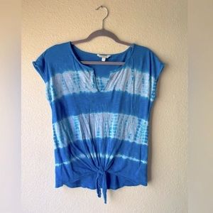 Lucky Brand Bright Blue Tie Dye Tie Front Short Sleeve V Neck Top Medium